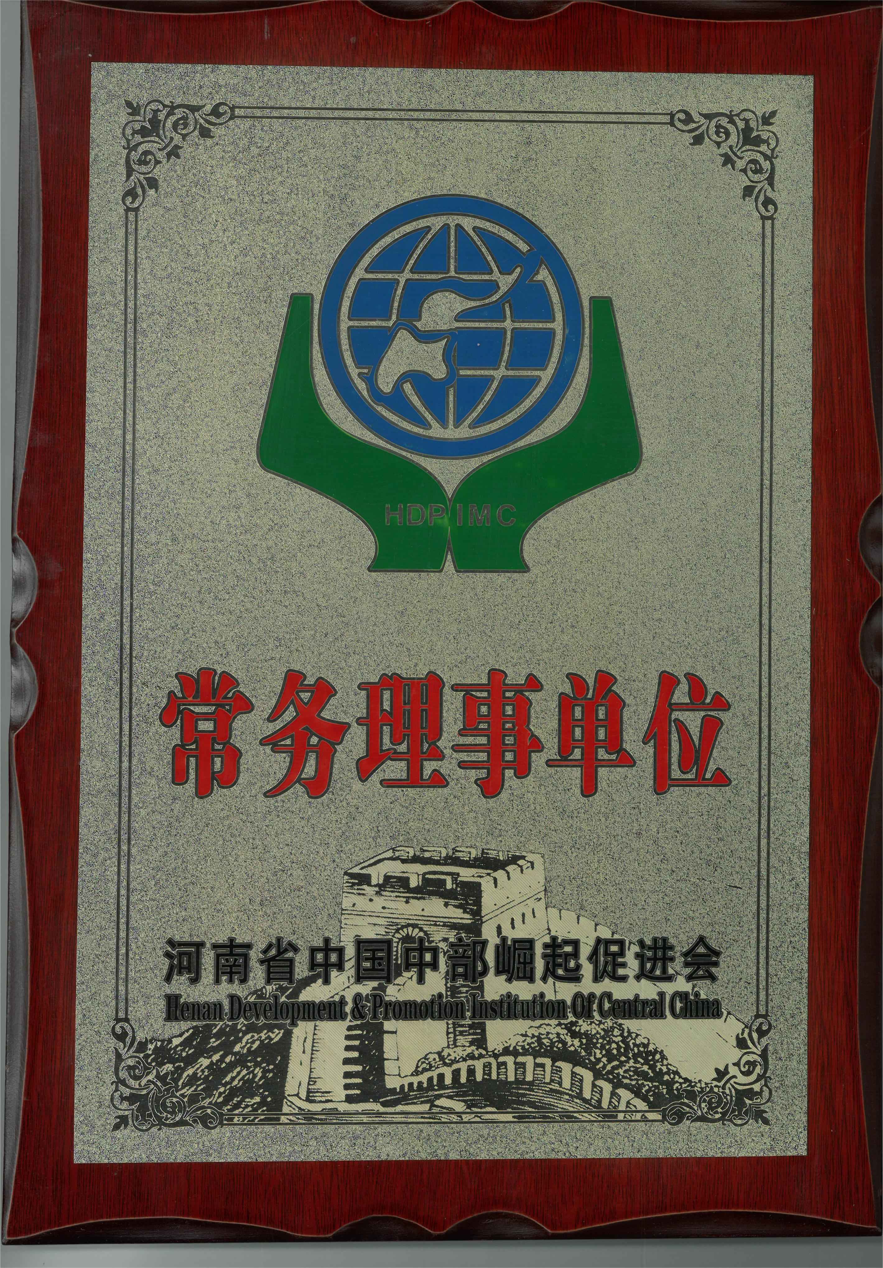 贺中海域安荣获河南省中国中部崛起促进会常务理事单位(图1)